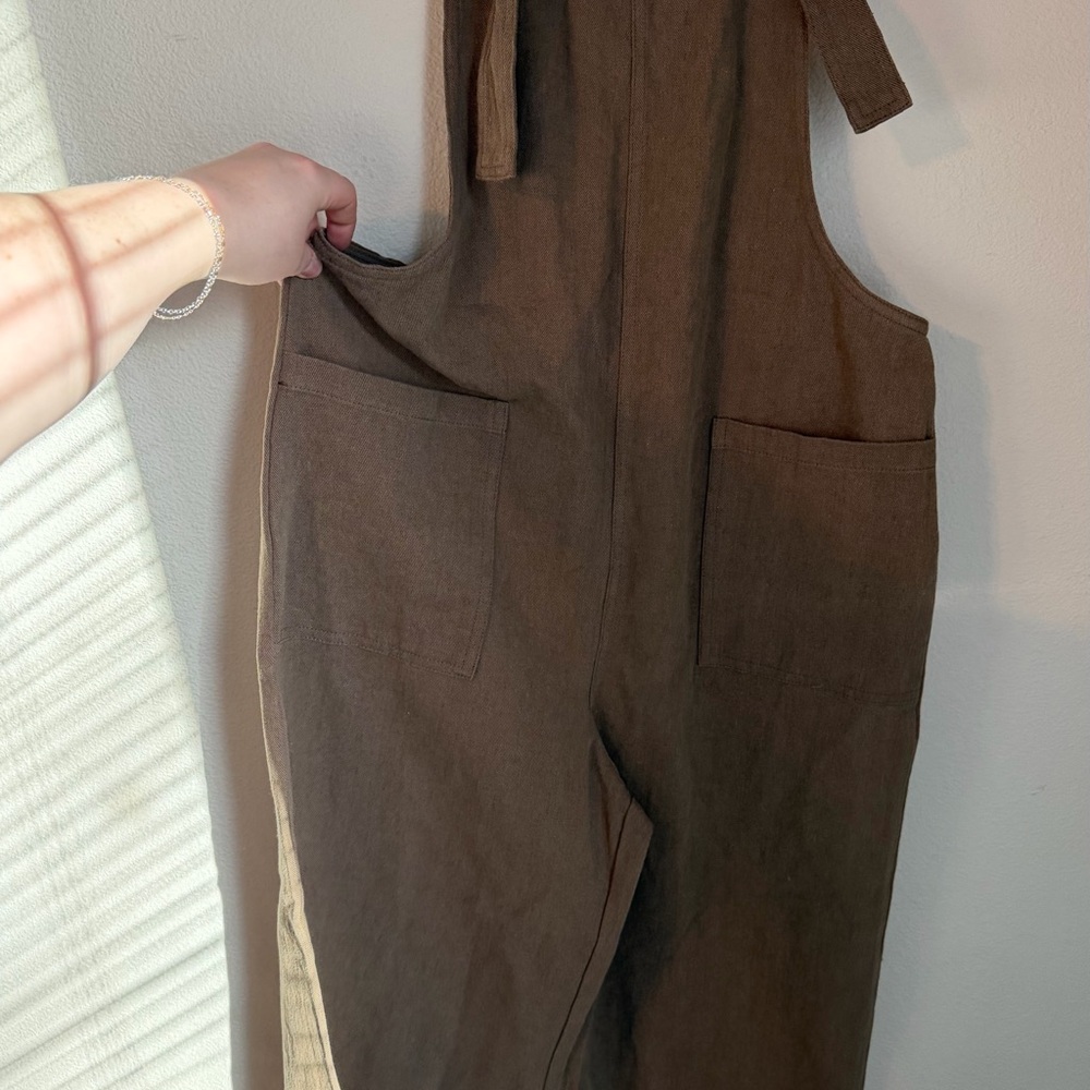 Women’s MIOU MUSE Cecilia Jumper Wide Leg Jumpsuit Overalls Coffee Small Cozy - Picture 8 of 12